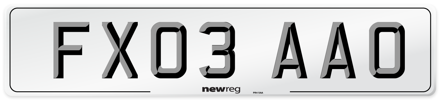 FX03 AAO Number Plate from New Reg